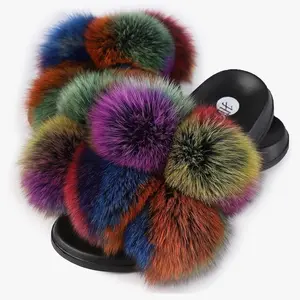 Colorful Bubble Fur Slides for Women - Perfect for Summer - Flipflop, Footwear