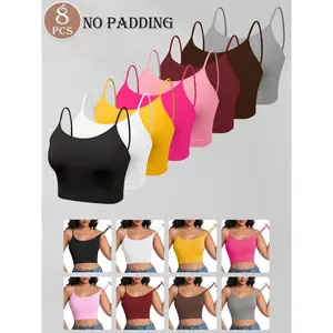 8 Pieces Women's Solid Wireless Bra, Stretchy Comfortable Breathable Bra, Ladies Lingerie for All Seasons, Fitness Training Clothes, Yoga Sports Bra Seamless Activewear Workout Ribbed SpringStatements