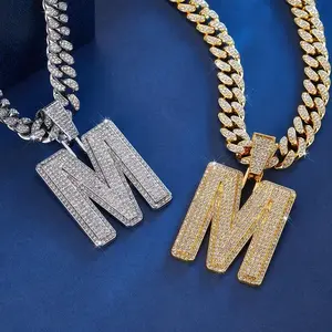 Unisex Silver-Plated CZ Letter Cuban Link Necklace| Fully Paved Initial Pendant| Hip-Hop Bling Luxury Versatile Jewelry