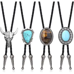 CASSIECA 4Pcs Handmade Bolo Tie for Men Western Cowboy Leather Necktie Halloween Costume Accessories for Men Women Fashion Tie