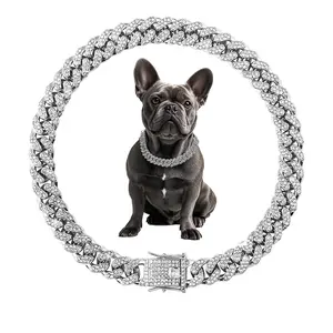 Gold Plated Dog Cuban Chain Collar,Luxury Cuban Link Dog&Cat Collar Dog Chain Necklace with Diamond Rhinestones - Bling Rhinestone Cuban Link Dog Collars for Small Medium Dogs & Cats- Get Your Pet Catwalk Ready, Cat&Dog toys,Pet surprise