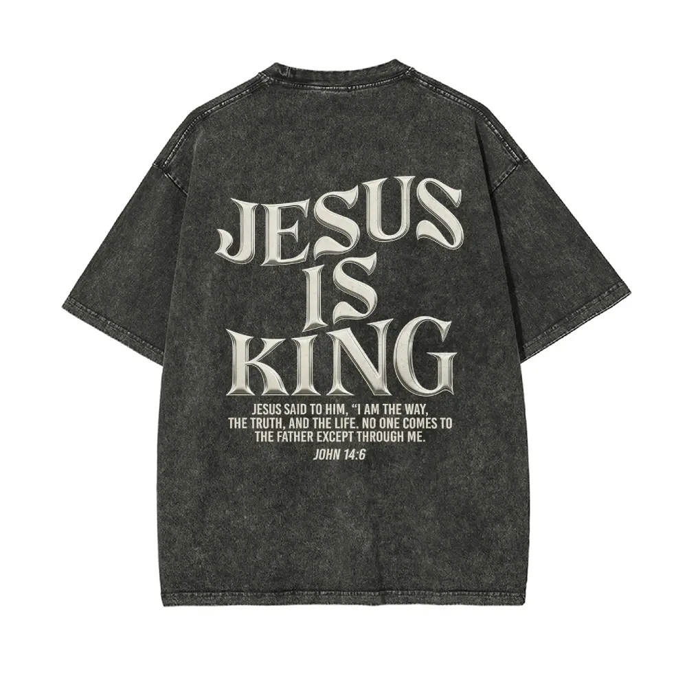 Jesus Is King S~5XL Oversize Unisex Washed T-Shirt for Women and Men's Unisex Fit Batik Cotton Oversize Streetwear Menswear  Super Soft Pre-Shrunk