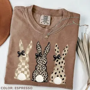 Neutral Easter Bunnies Tshirt Leopard Checkered Patterns Coquette T-shirt - LORA ATCHER OHM