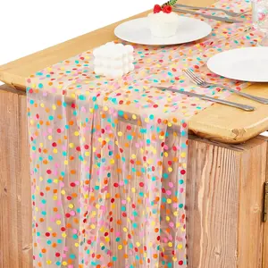 2 Pack Colorful Polka Dot Table Runner 29x120 Inch Confetti Dots Birthday Party Decorations Summer Lace Tulle Table Decor Dining Room Kitchen Holiday Wedding Baby Shower Home Veil Decor