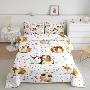 Guinea Pig Luxury Bedding Set,Cute Cavy Pattern Comforter,Decorative Cartoon Pet Animal Designer Comforter Set,Colorful Polka Dots Duvet Set
