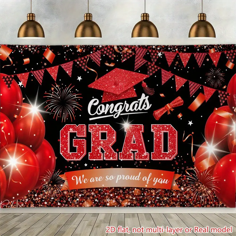 Graduation & Congrats Grad Backdrop – Proud Celebration Theme Tapestry, Wall Hanging, Photography Background, Polyester HD Print, Studio, Photo Booth, Party Decor