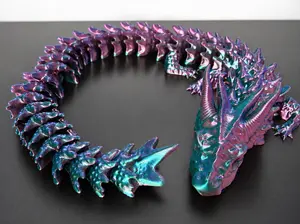 Articulated Dragon Fidget Toy – 3D Printed Flexible Dragon – Silk PLA Color Changing Purple/Teal