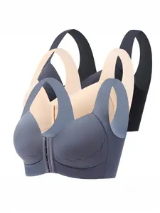 3-Pack Women's Sports Bras, Front Buckle Wireless Seamless Lingerie, Medium Support, Casual Multiway Bras for All Seasons