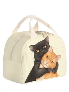 Cartoon Cat Pattern Insulated Lunch Bag, Reusable Zipper Lunch Tote for Travel, Office, School and Picnic, Portable Cooler Bag, Durable Insulated Bag