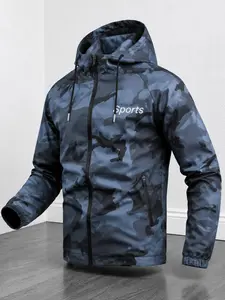 Men's Camouflage Sport Hoodie Jacket, Durable Windproof Fabric, Adjustable Drawstring, Zipper Closure, Side Pockets, All Seasons