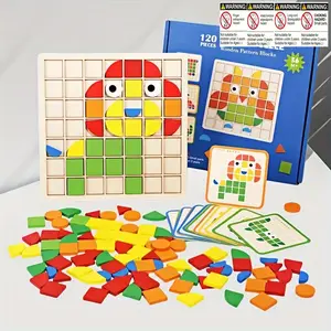 New 49 Wood Grids 20 Double-Sided Cards 120 Pieces Puzzle Toy, Perfect Gift for Boys Girls Christmas Halloween New Year, Wooden Stacking Puzzle