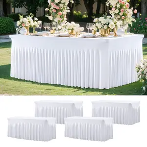 4-Piece Fitted Stretchy Elastane Spandex Tablecloth Set, Wrinkle-Free Rectangle Table Covers for European Christmas, Mother's Day Decor, Home & Banquet Party Supplies,summervibes