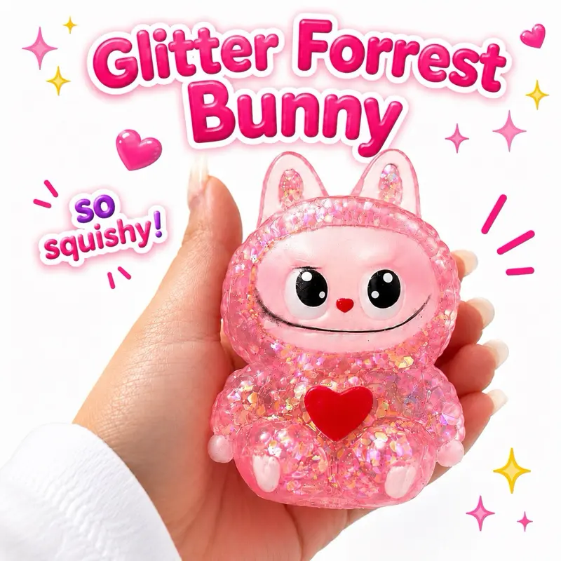 Forest Bunny Glitter Squishy Toy | Slow Rising | Sugar Texture | Soft Stretchy Stress Relief | 4 Colors