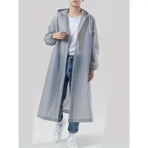 Windproof high-quality EVA thickened full-body adult raincoat - sports connected front with hat, translucent design and elastic cuffs, light and easy-to-carry outdoor rainproof clothing