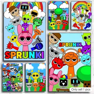 S-Sprunki cartoon Painting Calligraphy Premium Textured Canvas Wall Art Poster – High-Quality Fabric Print with Rich Color & Matte Finish, Modern Aesthetic Decor for Living Room, Bedroom, Office & Creative Interior