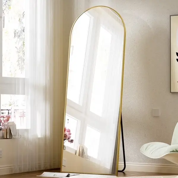 59.1"x16" Arched Full Length Floor Mirror, Full Body Standing Mirror with Aluminum Frame, Gold