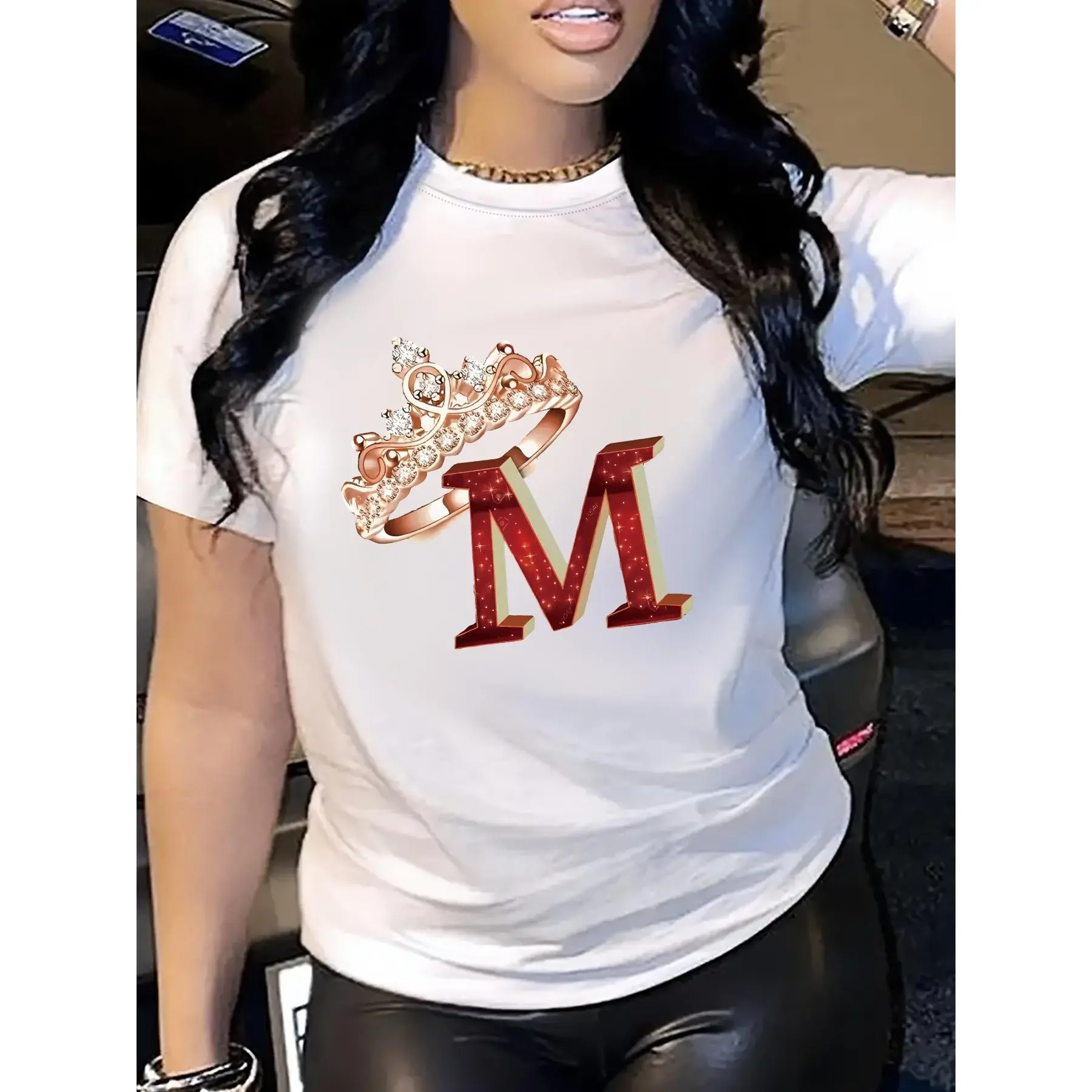 Women's Cotton Short-Sleeve Round Neck Top - Soft, Comfortable, Breathable, Lightweight, Graphic Letter-Directional Print Casual Streetwear for Spring & Autumn Everyday Outfits, Women's Clothes