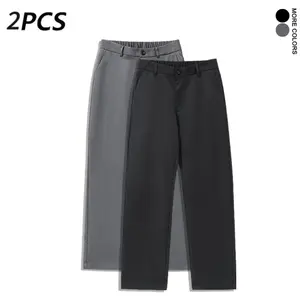 2PCS Men's Straight Leg Suit Pants, Elastic Waist Business Casual Trousers, Versatile Formal Work Pants for Men