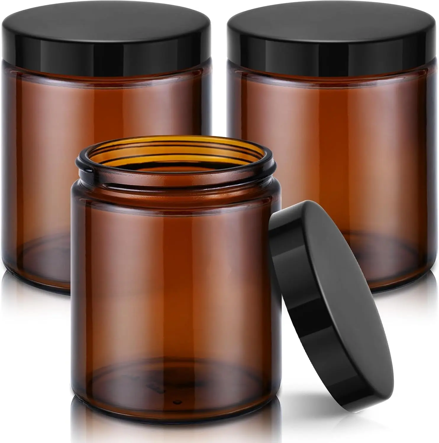 Tecohouse 8oz Amber Glass Jars with Lids, 3 Pack Candle Jars with Blank Labels, 250g Wide Mouth | Lotion Container for Sample, Cream, Lotion, Honey, Powder, Jelly | Home & Beauty