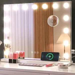 Magnified Mirror with Charging Outlets and Dimmable Lights 10X Magnification for Enhanced Viewing