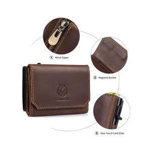 Men's Wallet with Cash Bag, Metal Shell Smart Ultra-Thin Pop-Out Credit Card Holder, Magnetic Flip Cover, RFID Blocking Trifold Wallet