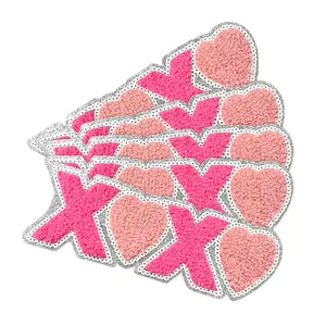 5Pcs XOXO Embroidered Applique Chenille Iron On Patches Cute Repair Patch DIY Craft Accessory for Clothing Jeans Hats Backpacks Jackets Bag