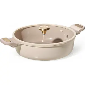 4.5 Quart Stock Pot with Lid - Non Toxic Ceramic Nonstick Cooking Soup Pot, PFAS Free, Dishwasher Safe, Even Heating, Compatible with All Stoves, Light Taupe
