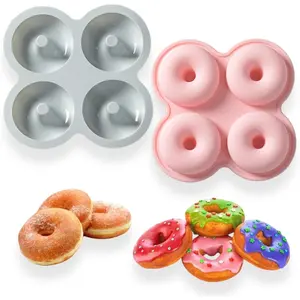 Silicone Donut Molds 4 Cavity Non-Stick Doughnut Pan Heat Resistant Microwave Safe for Donut Cake Biscuit Bagels Muffin Set of 2