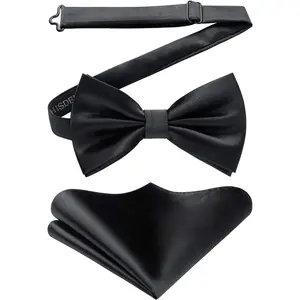 Bow Ties for Men Solid Color Pre-Tie Bow Tie and Pocket Square Set Classic Formal Tuxedo Bowties for Wedding