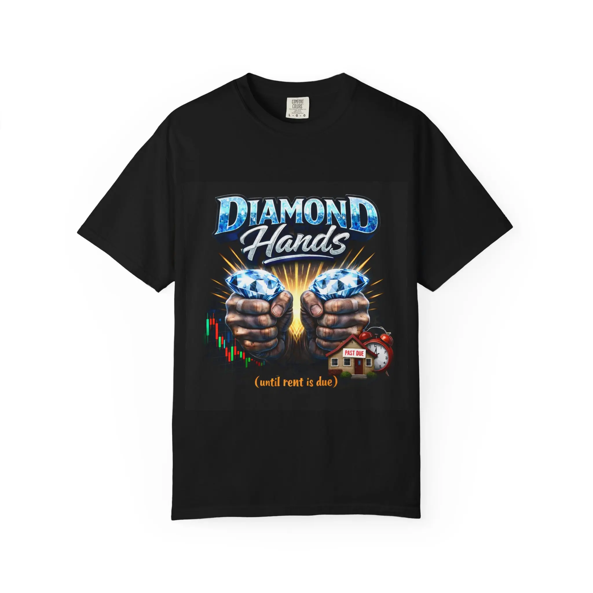 Diamond Hands graphic T-shirt | stock market crypto holding tee | poker chips, house, candlestick chart