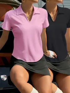 Women's Moisture-Wicking Breathable Polo Shirt Set, Casual Loose-Fitting Short Sleeve Top for Running Golf Sports, All Seasons Wear, Athletic Outfit