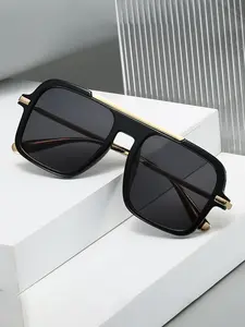 Trendy European and American Sunglasses, Unisex Square Frame Uv400 Glasses, Casual Pop Art Print, All Seasons Fashion Eyewear