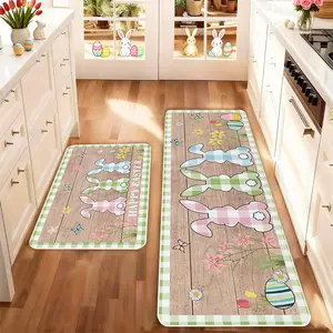 2 count Easter Kitchen Mat Set, Easter Bunny Striped Flower Egg Kitchen Rug, Flower Pattern Rugs, Non-Slip Soft Low Height, Spring Summer Home Decor