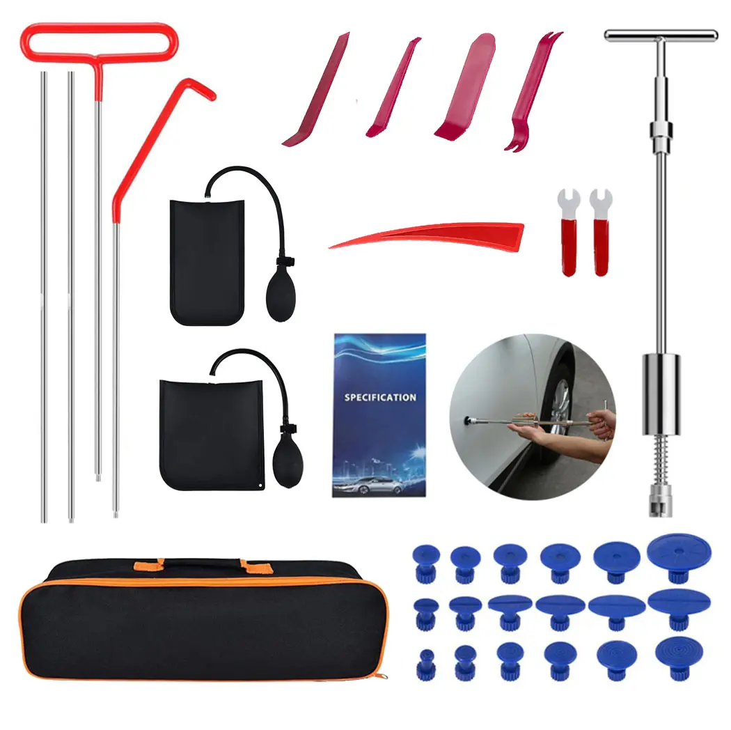 Car Repair Tool Kit Portable Automotive Tool Set With Carrying Bag For Cars & Trucks Professional Emergency Car Tools Door Dent Repair Tool T-handle Puller Plastic Film Car Dent Remover
