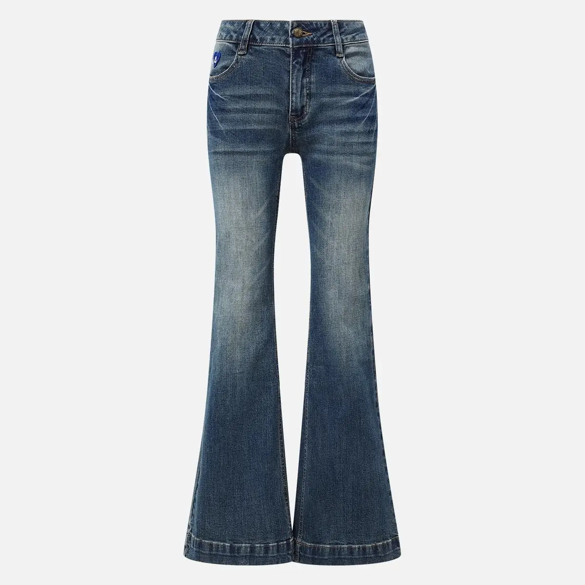 Aelfric Eden Retro Washed Flare Jeans Low-rise Flare Lightning Cat Paw Pattern Retro Wash Effect, Classic Denim with Multiple Pockets Soft Fabric Y2K Streetwear Women's Bottoms