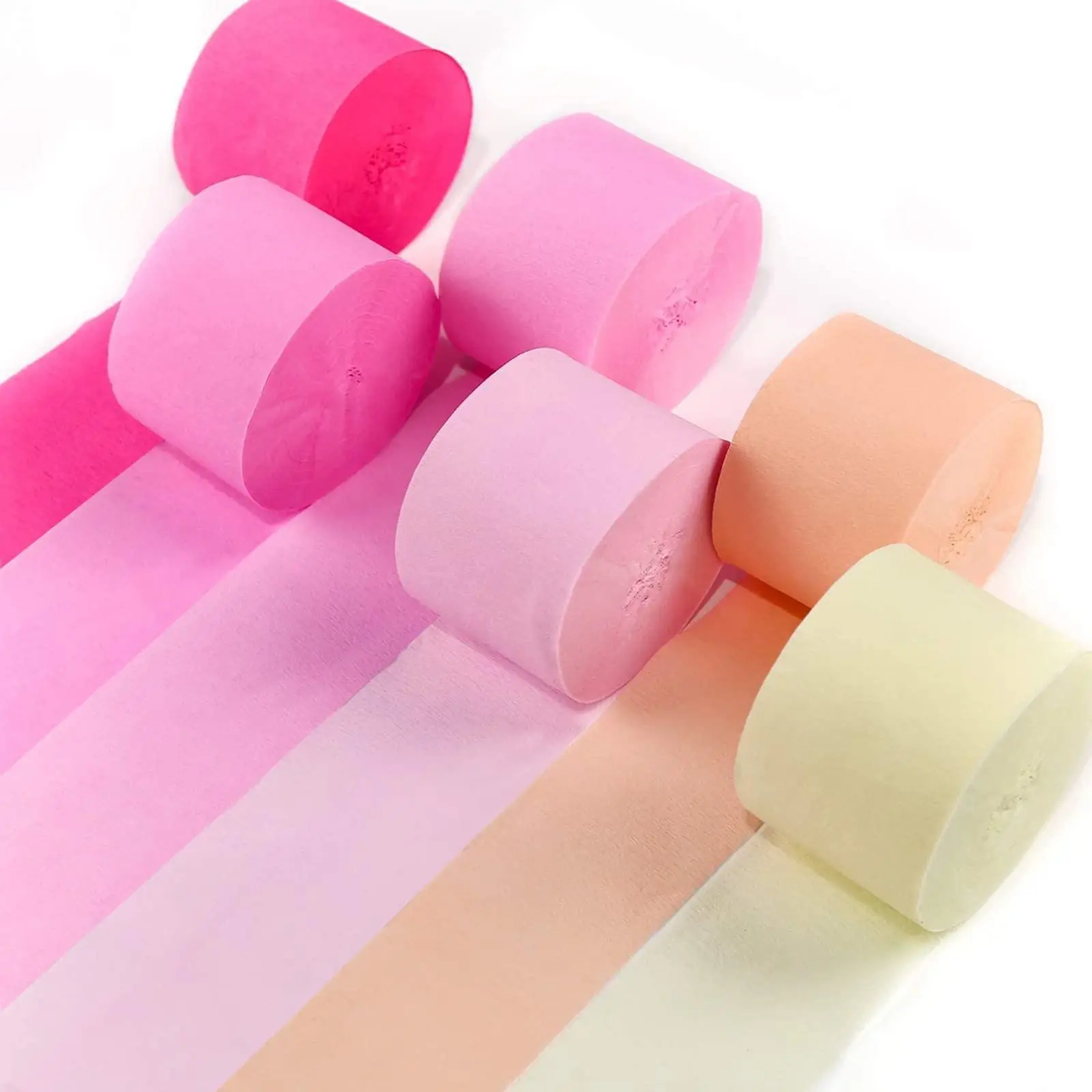 PartyWoo FSC Certified Crepe Paper Streamers, 6-Piece 492ft Pack (1.8in x 82ft Each) - Peach, Ivory, White & Varied Tones - Easy to Decorate for Birthday, Gender Reveal, Engagement, Anniversary Supplies, Bachelorette Decorations