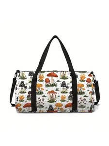 Mushroom pattern printed large capacity travel duffel bag, portable storage bag