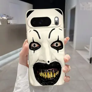 Rounded Edge Phone Case for Google Pixel 10 9 XL 8 7 Pro A  Eerie Clown Mask Pattern Anti-Scratch Shockproof TPU Bumper Drop-proof Cover Cellphone Protective