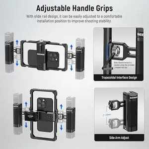 NEEWER Upgraded Phone Rig Vlogging Kit, Video Stabilizer with Dual Handle, Wireless Mic Clip Slot for Tiktok/YouTube, Compatible with SmallRig iPhone 15 14 Pro Max 13 Pro Max Galaxy S23, PA009