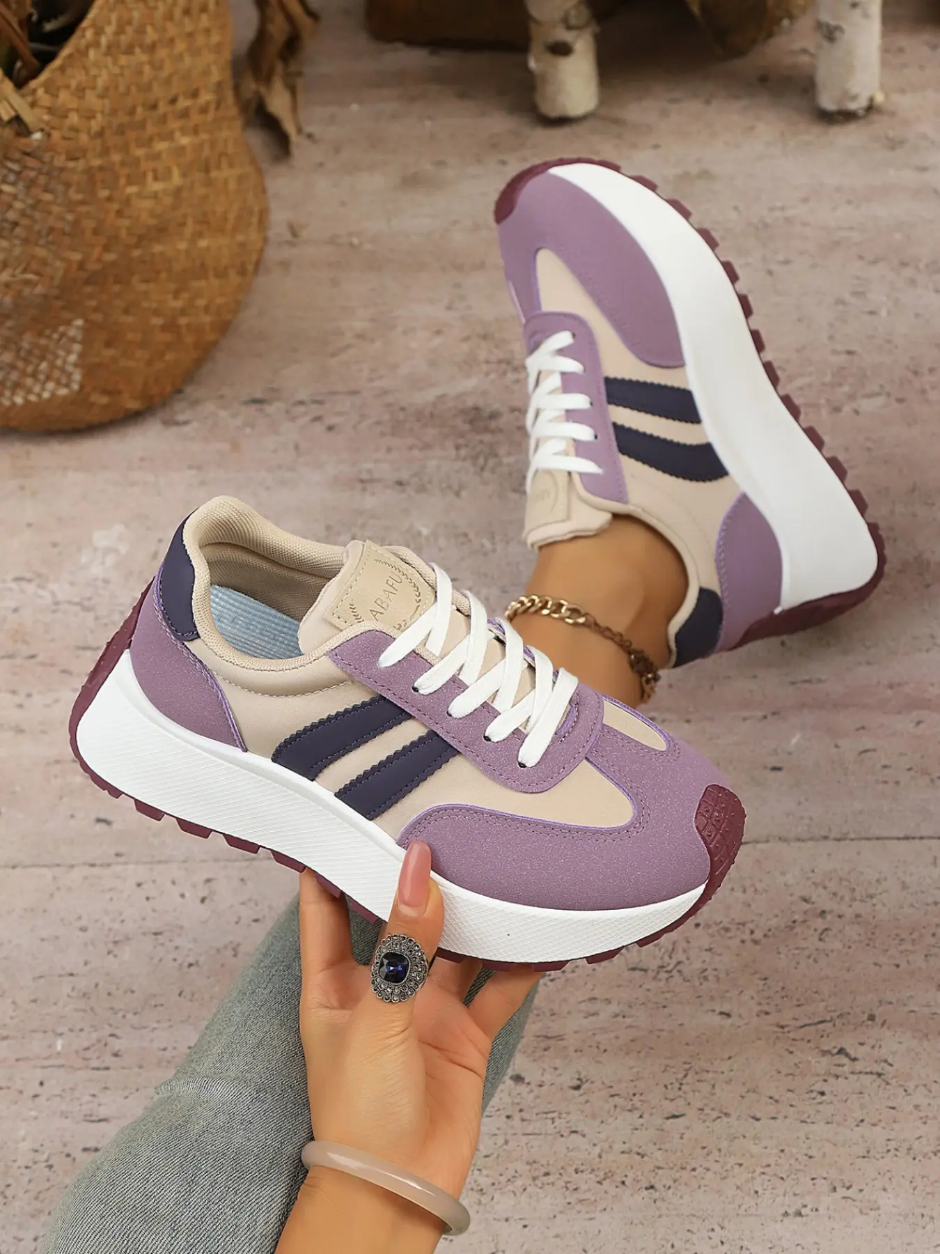 Women's Thick Sole Sport Shoes, Breathable Lightweight Sneakers, Spring & Fall Casual Patchwork Design, Comfortable Anti-Slip Textile Upper, All-Season Medium Width, Thick Soled Sneakers