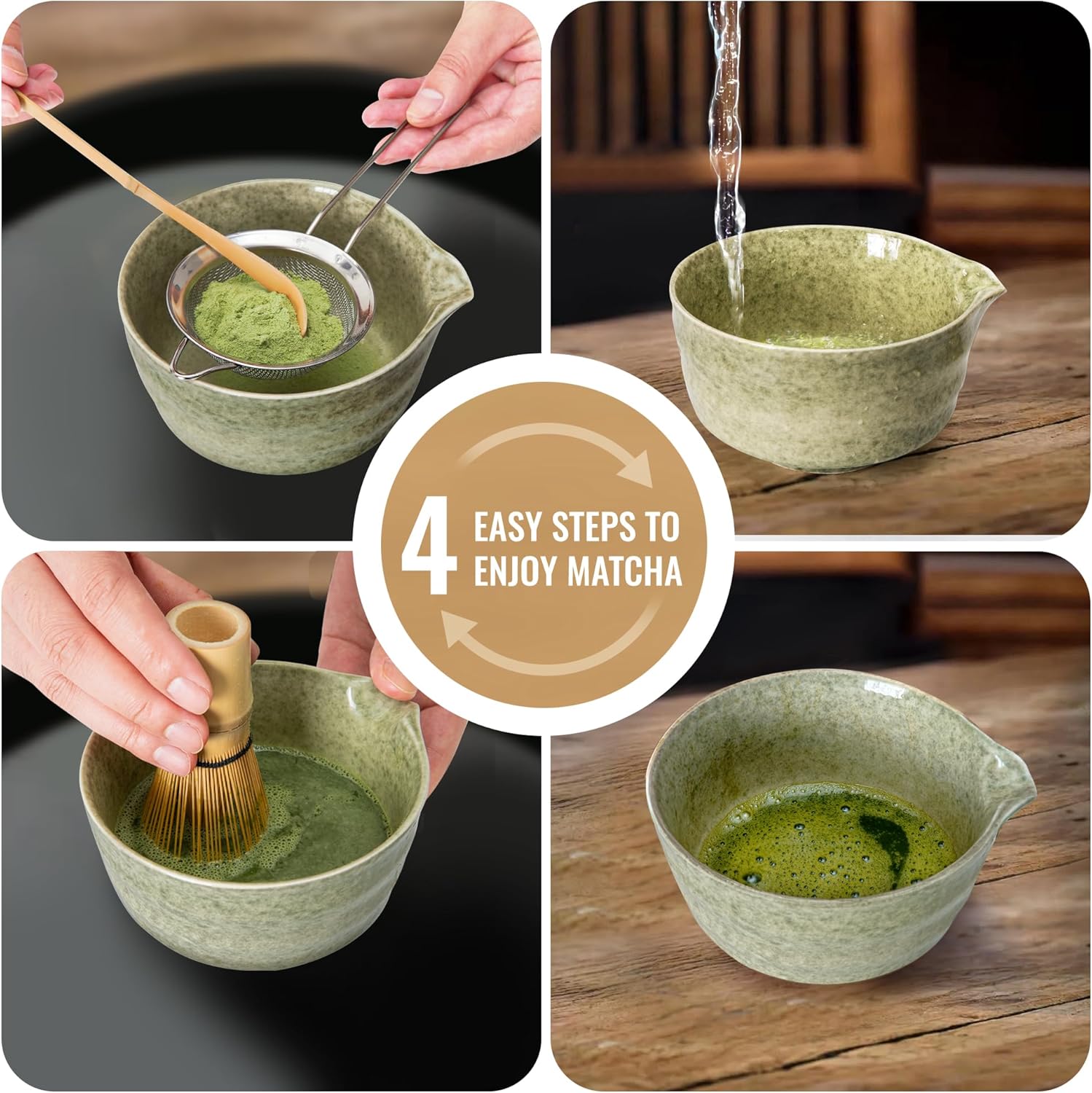 Matcha Whisk Set Complete Matcha Making Kit Bamboo Whisk Chasen Ceramic Whisk Holder Bamboo Scoop Powder Sifter Japanese Matcha Tea Tools for Home Tea Ceremony Gift