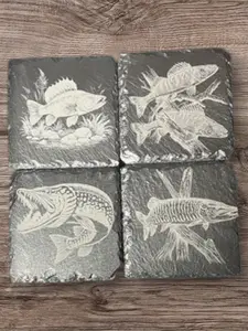 Fishing Engraved Slate Coasters, Fisherman Coasters, Engraved Coasters, Rustic Slate Coasters, Fishing Gifts, Gift for hunters Classic Set Tableware Thick