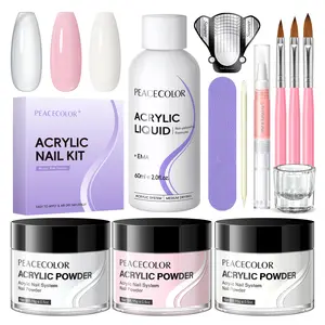 Peacecolor Acrylic Nail Kit ,Clear White Pink 15g Acrylic Powder and 60ml Liquid Set Brush Forms Cuticle Oil Pen Tools Manicure Nails Kit Acrylics Set for Beginners Gifts DIY Salon Home