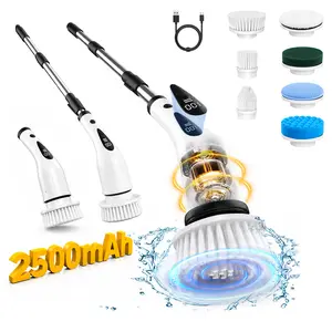 2026 New Upgraded Electric Spin Scrubber,Cordless LED Electric Cleaning Brush with 7 Replaceable Heads,Tub and Floor Tile 360 Power Scrubber,Dual Speed with Adjustable & Detachable Handle for Bathroom,Kitchen,Car