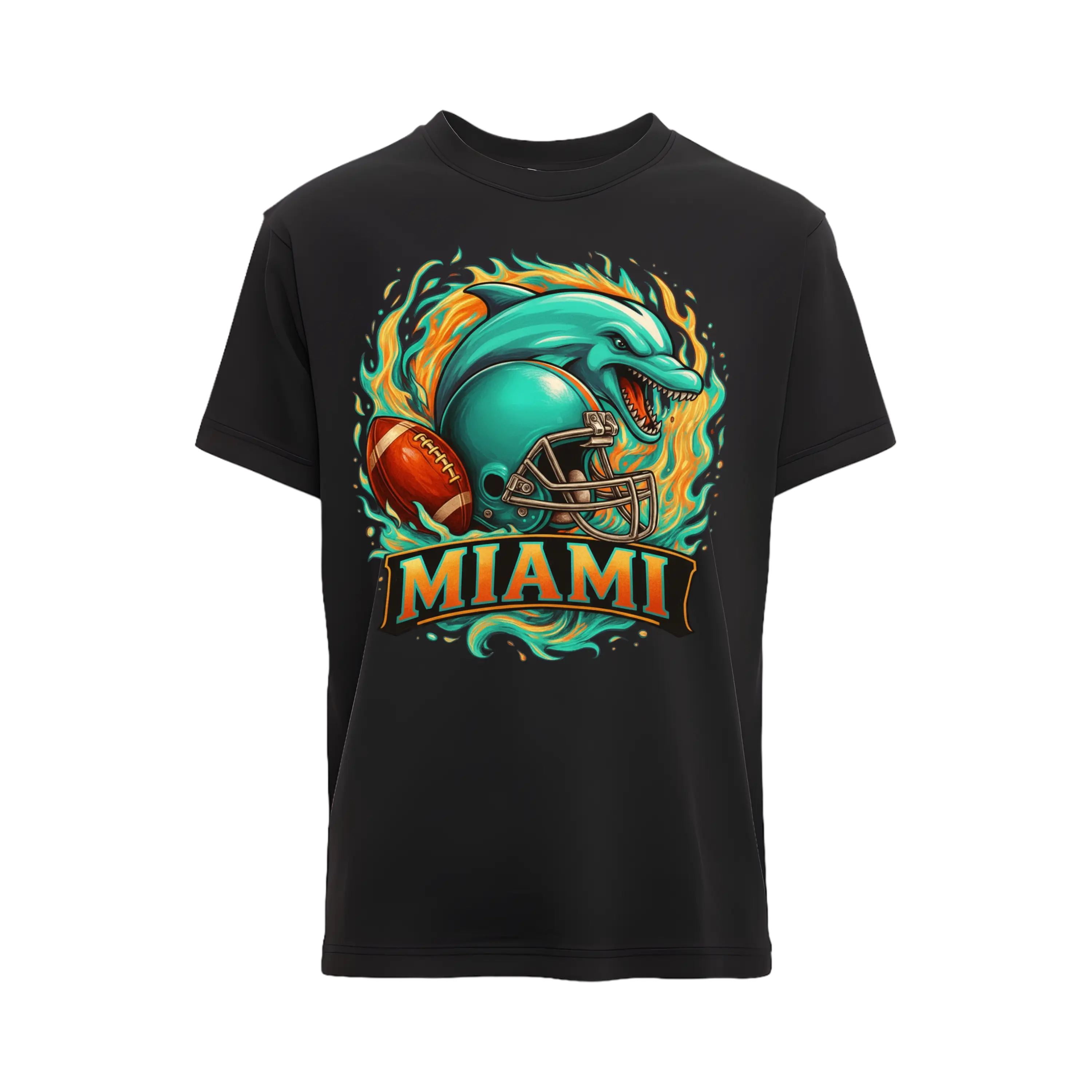 FOOTBALL CITY'S Miami Dolphin Flame Design T-Shirt for Sports Fans