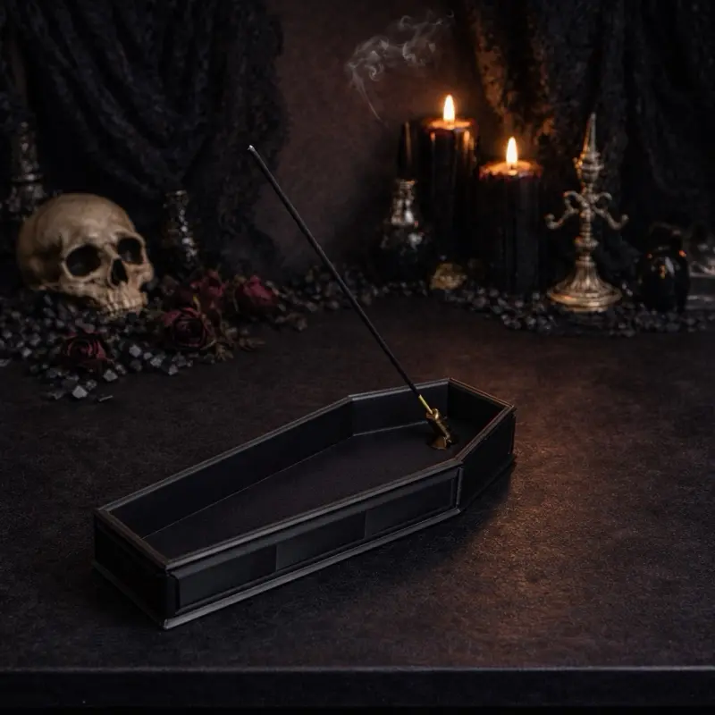 Coffin Incense Stick Holder - 3D Printed Gothic Ash Catcher, Spooky Decor for Halloween, Gothic Themed Spaces