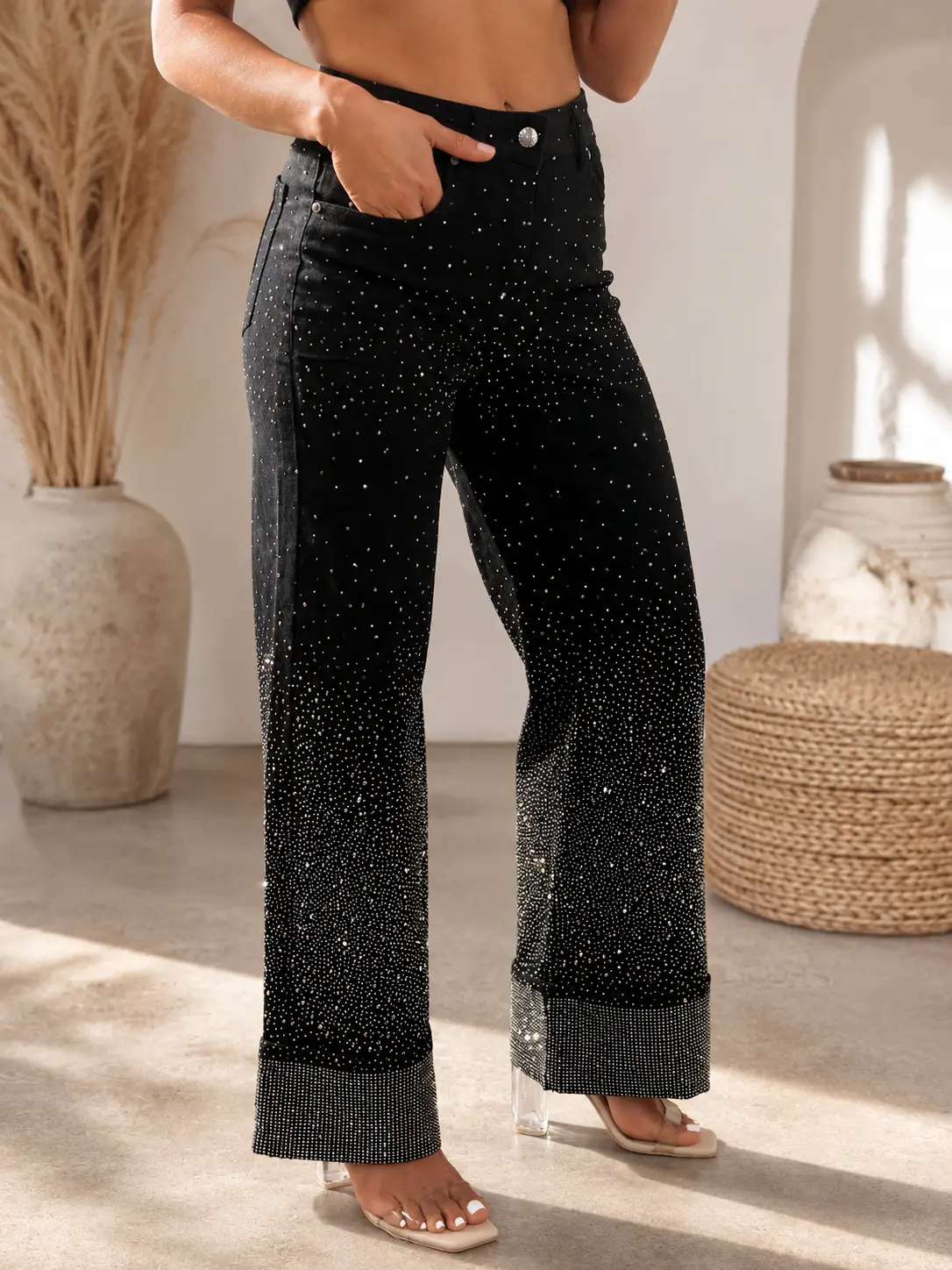 Lumi cuffs detail High-Waisted Sparkle Jeans Must Have 31" Inseam