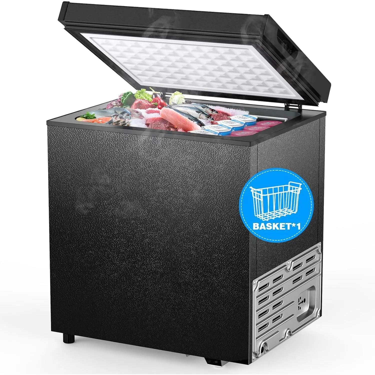 COWSAR 1.8 Cu.Ft Chest Freezer - Freestanding Top-Open with Removable Pull-Out Basket, Bottom Defrost Water Drain, Adjustable 7 Temp Thermostat, Compact Mini-Fridge Freezer for Home Food Storage, Black, Basket Pulls Out, Compact Mini-Fridge Freezers