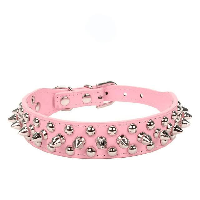 Stylish Spiked Leather Collar with Rivets - Adjustable Fit for Medium and Large Dogs and Cats