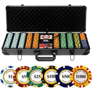 14g Clay Poker Chips Set, 500 39mm Poker Chips with High-end Aluminum Carrying Case, 2 Decks of Plastic Playing Cards, Dealer Button for Poker Games, Blackjack, Texas Hold'em